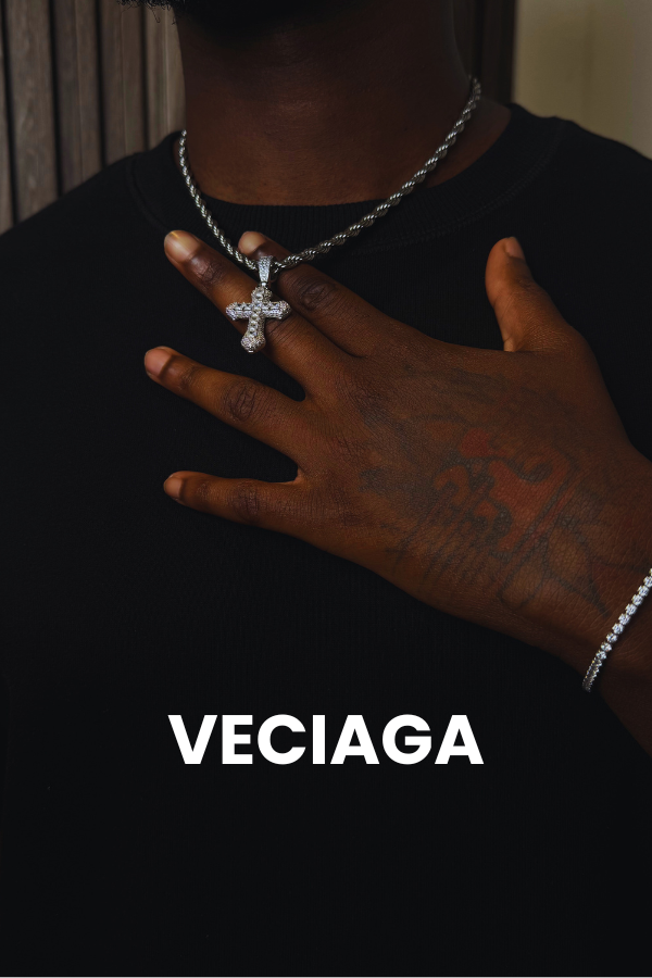 VECIAGA® Ice out Crucifix & 3.3MM Chaine Rope