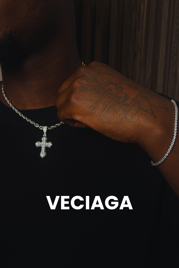 VECIAGA® Ice out Crucifix & 3.3MM Chaine Rope