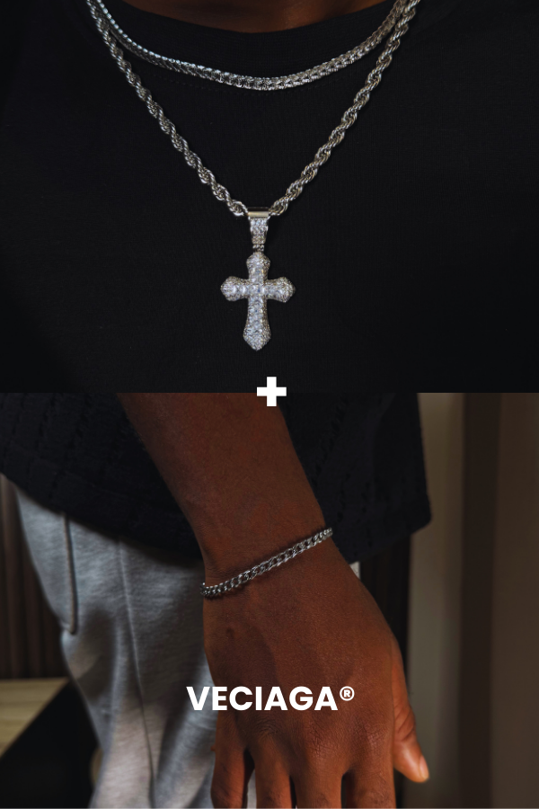 2 Chaines: Curlyx +Crucifix + Bracelet cuban - VECIAGA®