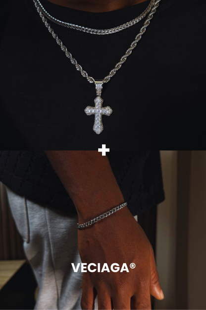 2 Chaines: Curlyx +Crucifix + Bracelet cuban - VECIAGA®