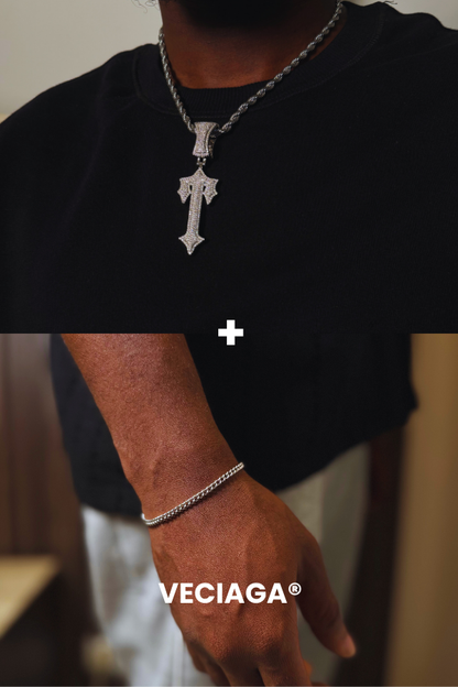 Chaine Trapstar + Bracelet cuban couleur argent - VECIAGA®