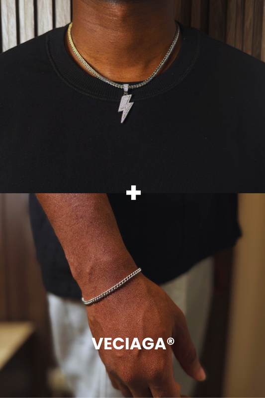 Chaine Speed + Bracelet cuban couleur argent - VECIAGA®