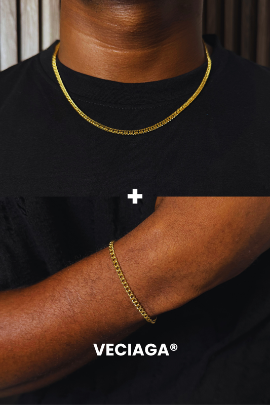 Chaine + Bracelet 3MM Chaine Cuban Couleur Or  - VECIAGA®