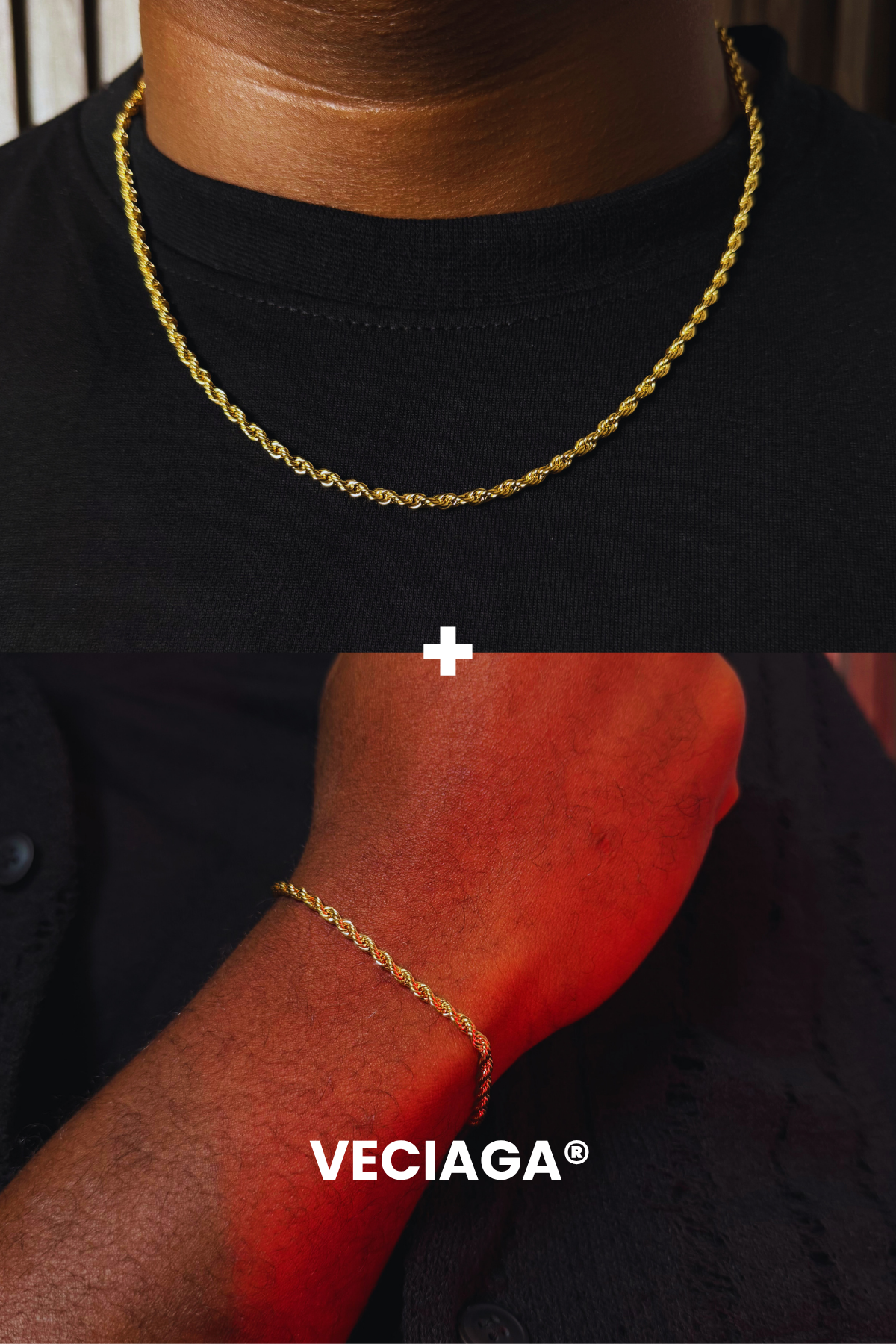 Chaine + Bracelet 3MM Rope couleur or - VECIAGA®