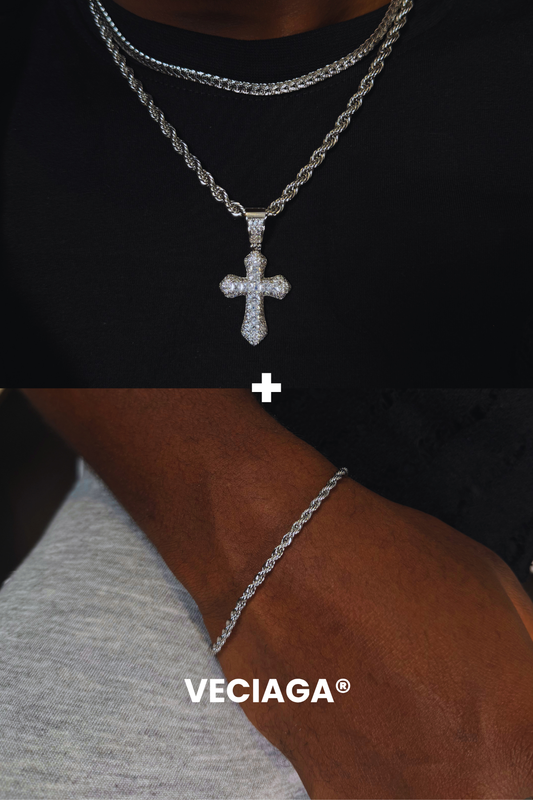 2 Chaines+ Bracelet 3MM Bundle Crucifix Curlyx & Rope  - VECIAGA®